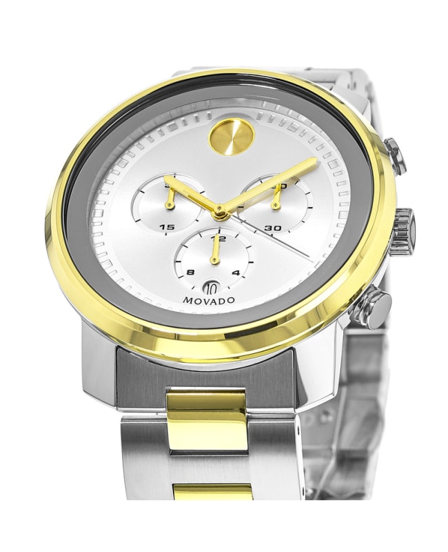Movado Bold Silver Chronograph Dial Gold Plated Men's Watch 3600432