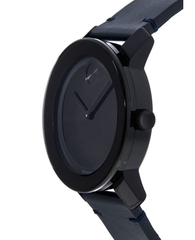Movado Bold Black Dial Navy Leather Strap Men s Watch 3600583