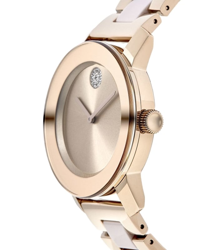 Movado Bold Ceramic Rose Gold tone Metallic Dial Women s Watch 3600639