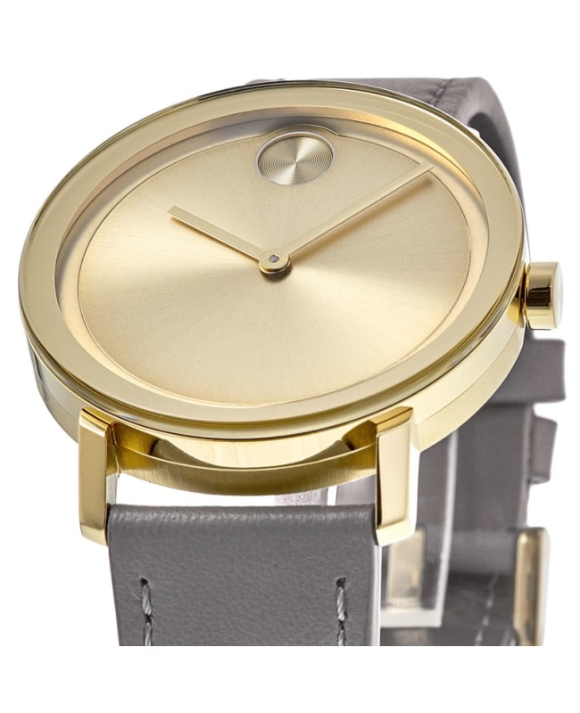 Movado Bold Evolution Gold Dial Leather Strap Men s Watch 3600783