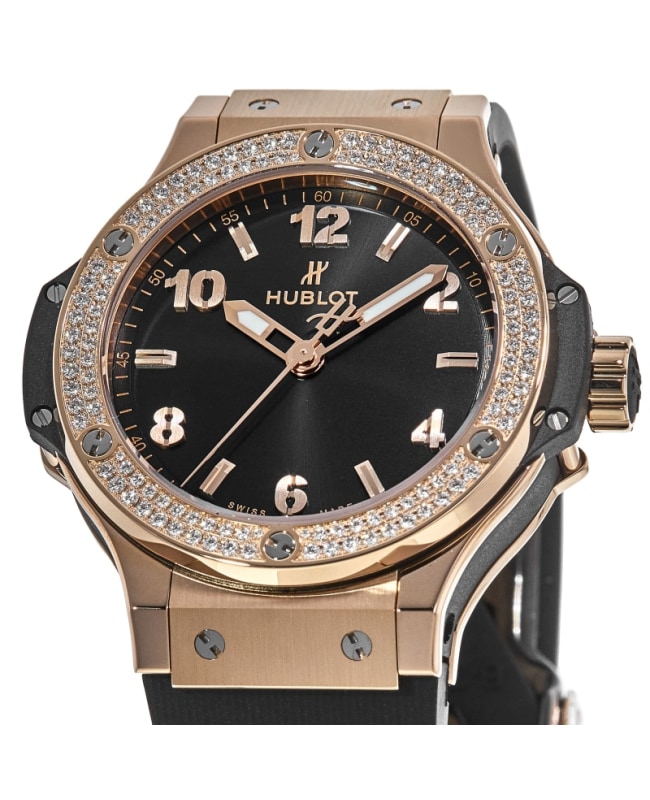 Hublot Big Bang Gold Pave Diamond Black Dial 18 kt Rose Gold Ladies Watch  361.PX.1280.RX.1704