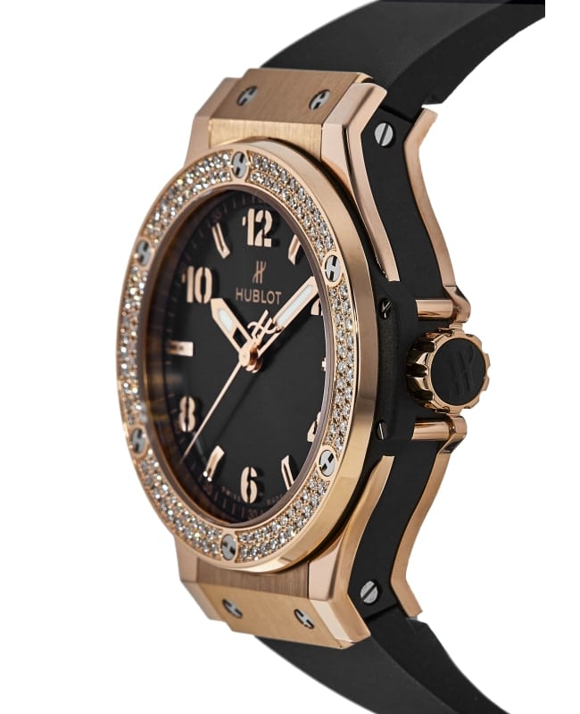 Hublot Big Bang Gold Pave Diamond Black Dial 18 kt Rose Gold Ladies Watch  361.PX.1280.RX.1704