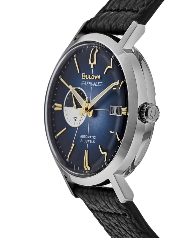 Bulova Aerojet Blue Sunray Leather Strap Men s Watch 96B374