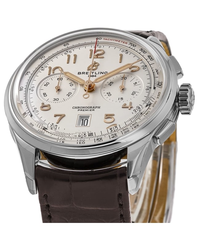 Breitling Premier B01 Chronograph 42 Automatic Cream Dial Brown Leather Strap Men s Watch AB0145211G1P1