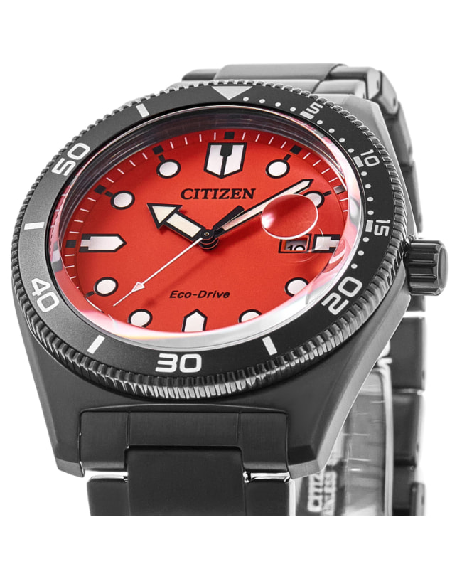オレオ Citizen Eco-Drive Orange Dial Black PVD Stainless Steel Men's