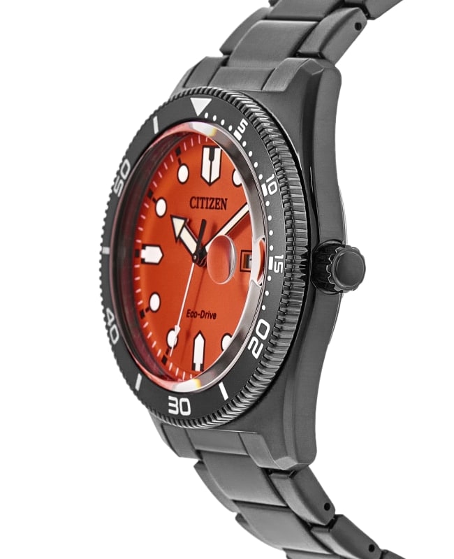 Citizen Eco-Drive Orange Dial Black PVD Stainless Steel Men's