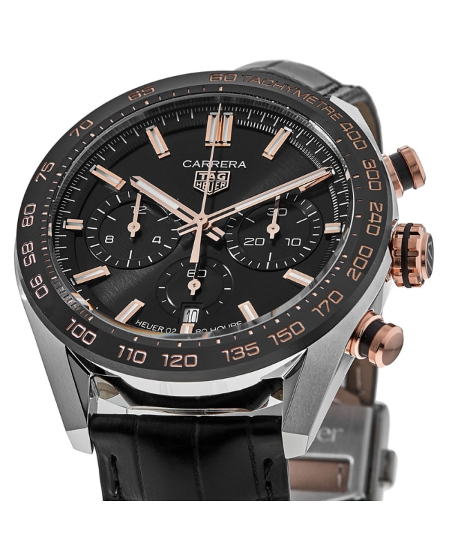 TAG Heuer Carrera 44mm Watch, Black and Rose Gold Dial