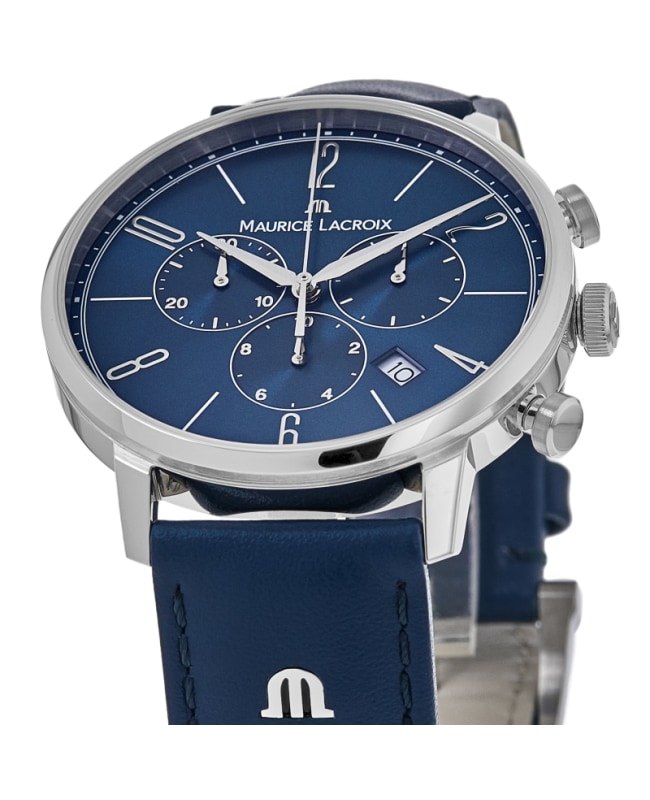 Leather Lacroix Watch Maurice Dial Strap Blue EL1098-SS001-420-4 Chronograph Eliros Men\'s