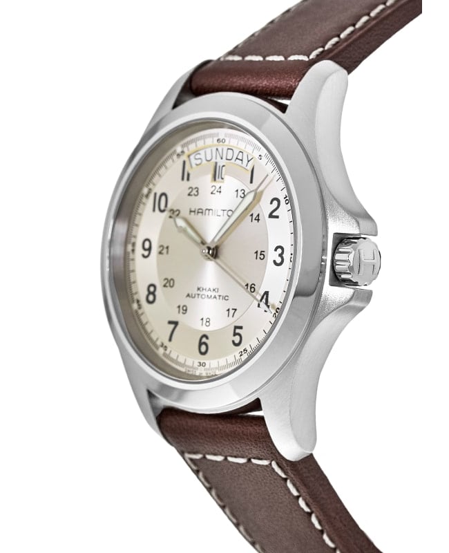 Hamilton Khaki Field King Auto Day Date Silver Dial Leather Strap