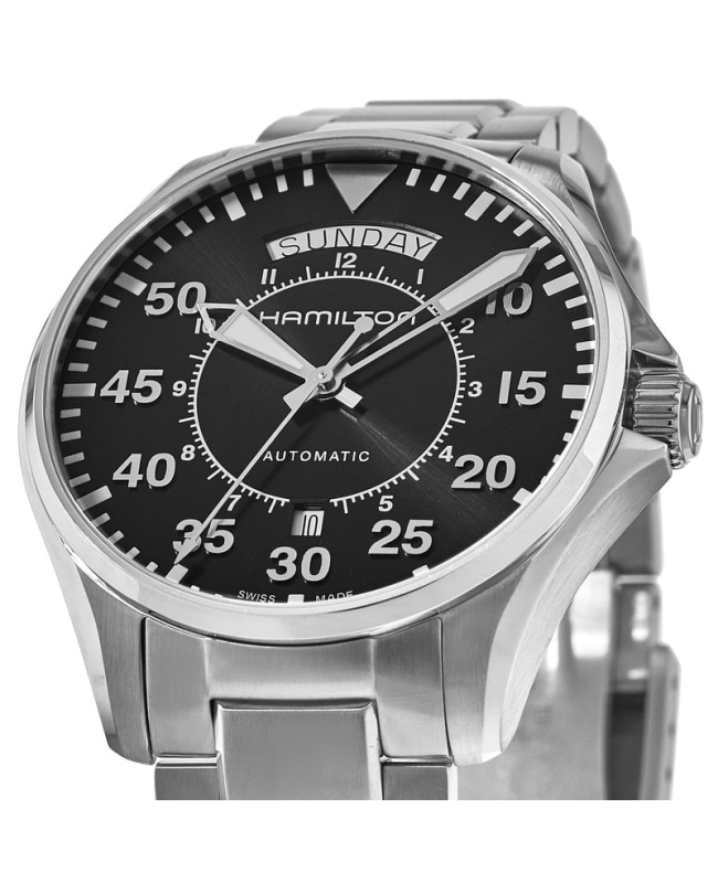 Hamilton Khaki Aviation Pilot Day Date Auto Black Dial Steel Men's Watch  H64615135