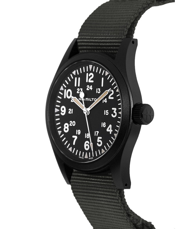 Hamilton Khaki Field Hand Wound Black Dial Grey Fabric Strap Men's Watch  H69409930