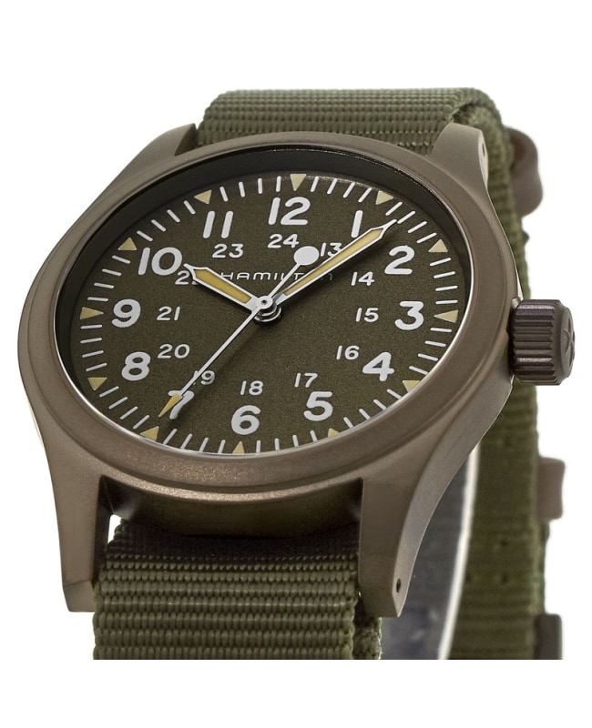 Hamilton Khaki Field Hand Wound Brown Dial Green Fabric Strap Men's Watch  H69449961