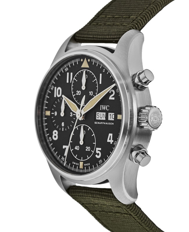 IWC Pilot's Spitfire Chronograph Black Dial Green Strap Men's Watch IW387901 2