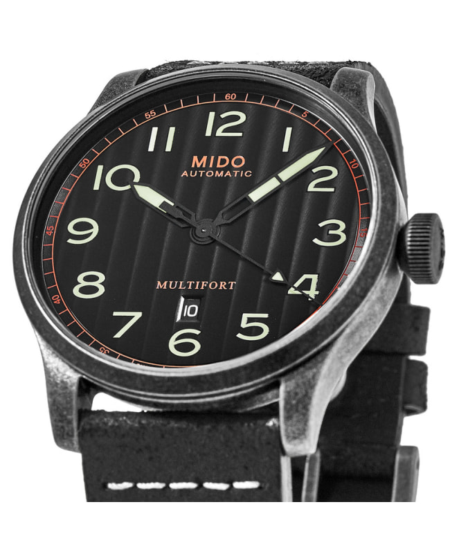 Mido Multifort Black Dial Black Leather Strap Men's Watch