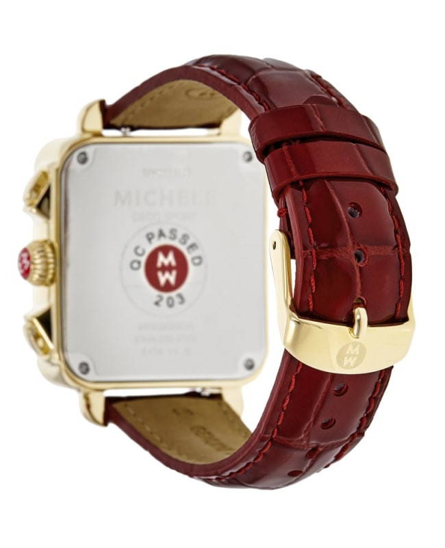 Michele Deco Sport 18K Gold Plated Ruby Red Leather Women s Watch MWW06K000065