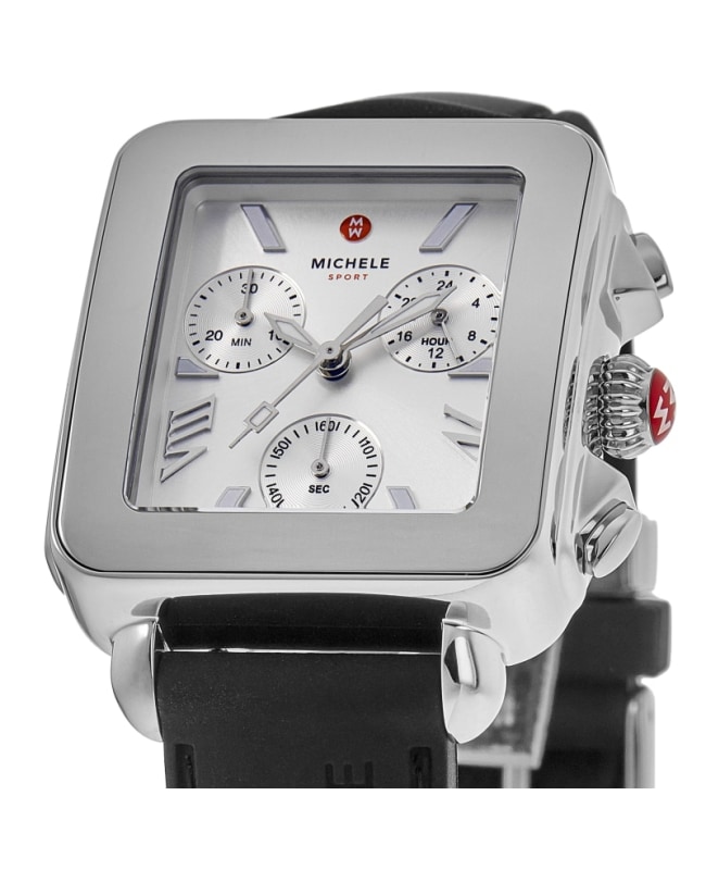 Michele Deco Sport Quartz Chronograph Silver Dial Black Silicone