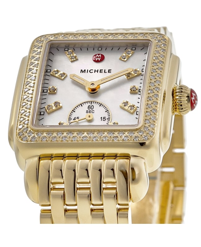 Michele Deco Mid MOP Diamond Bezel Gold Tone Women s Watch
