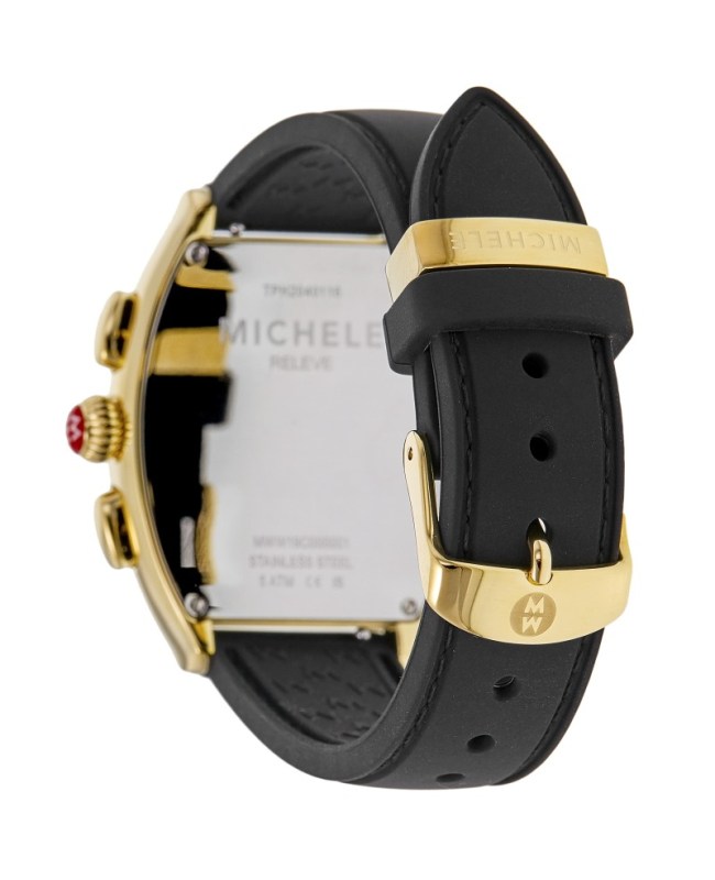 Michele Black and Gold women’s Chronograph Watch - Classic Silicone Strap Michele Silicone Strap Chronograph Watch in Black | Lyst main image 4