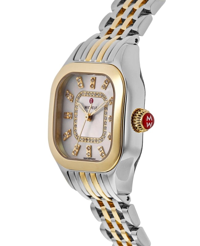 Michele Meggie Diamond Pink Mother of Pearl Two-Tone Steel Women's Watch  MWW33B000009