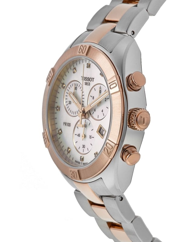 Tissot PR 100 Chronograph Mother of Pearl Diamond Dial Two Tone