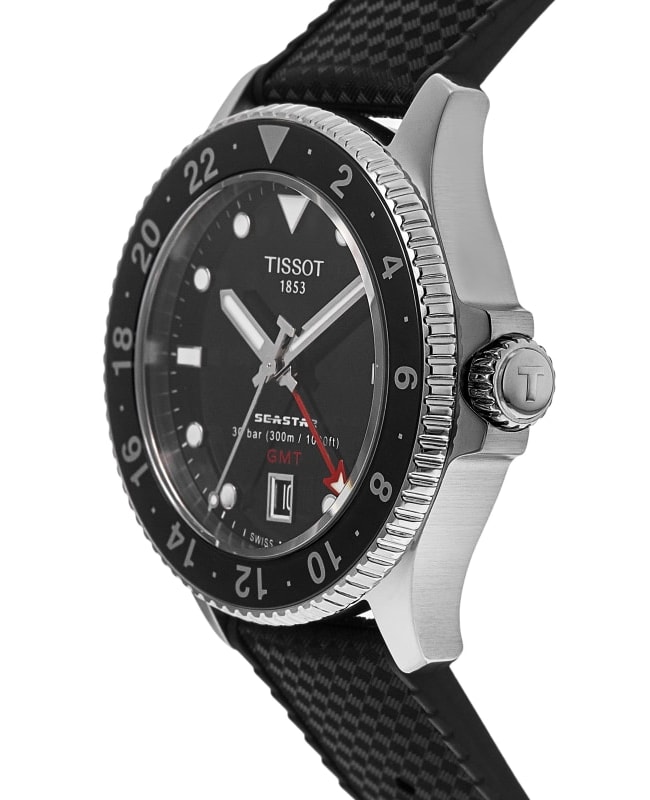 Tissot Seastar 1000 Quartz GMT Black Dial Rubber Strap Men's Watch