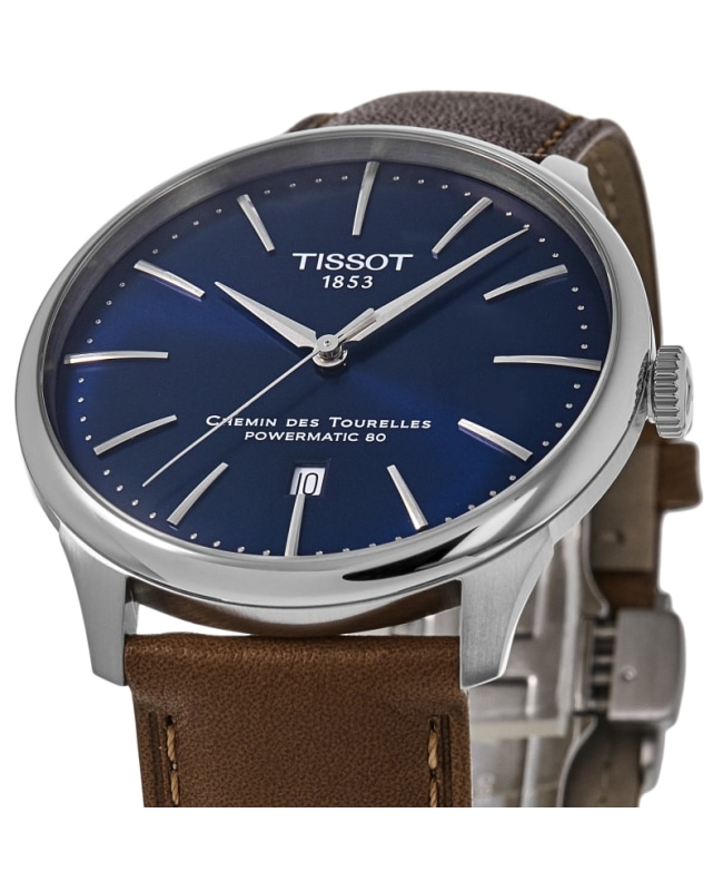Tissot Chemin Des Tourelles Powermatic 80 Automatic Blue Dial Leather Strap Men s Watch T139.807.16.041.00