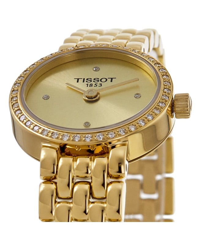 Tissot Lovely Round Champagne Dial Diamond Bezel Gold Tone Steel