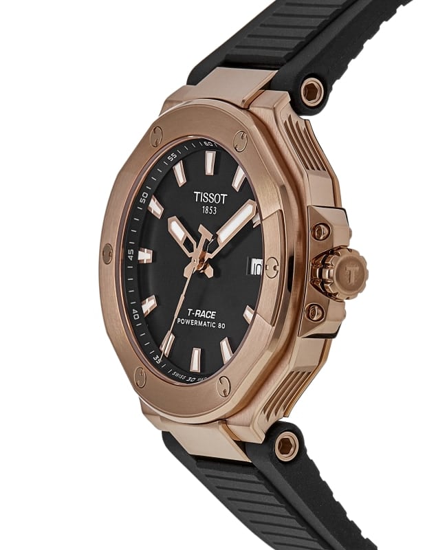 Tissot T Race Powermatic 80 Automatic Black Dial Rose Gold Steel Silicone Strap Men s Watch T141.807.37.051.00