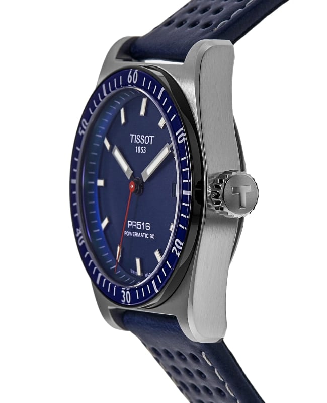 Tissot PR516 Powermatic 80 Automatic Blue Dial Leather Strap