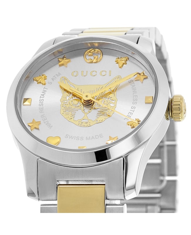 Gucci G-Timeless Silver Dial Two-Tone Steel Women's Watch YA126596