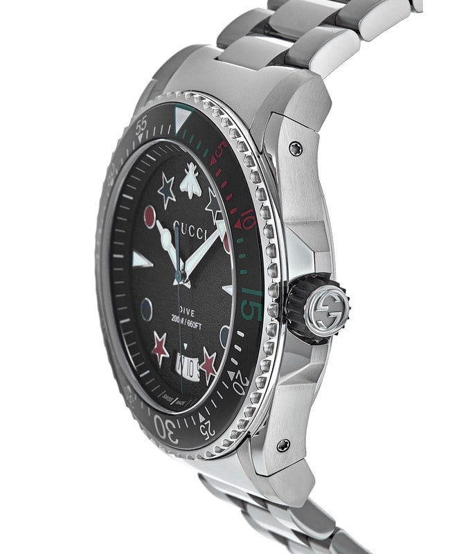 Gucci Dive 45mm Textured Black Dial Steel Men 