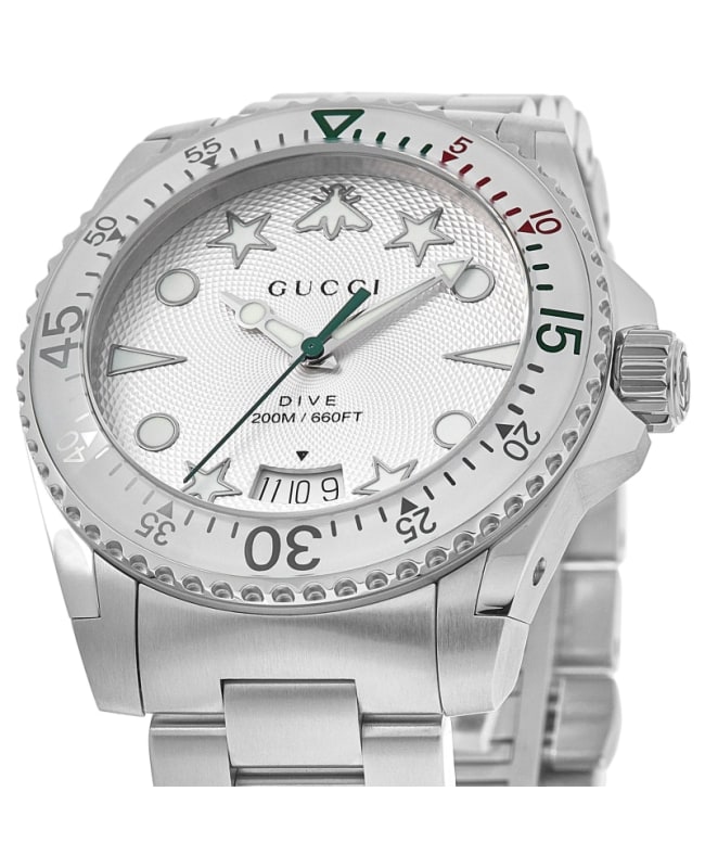 Gucci Dive 40mm Silver & White Steel Men's Watch YA136336