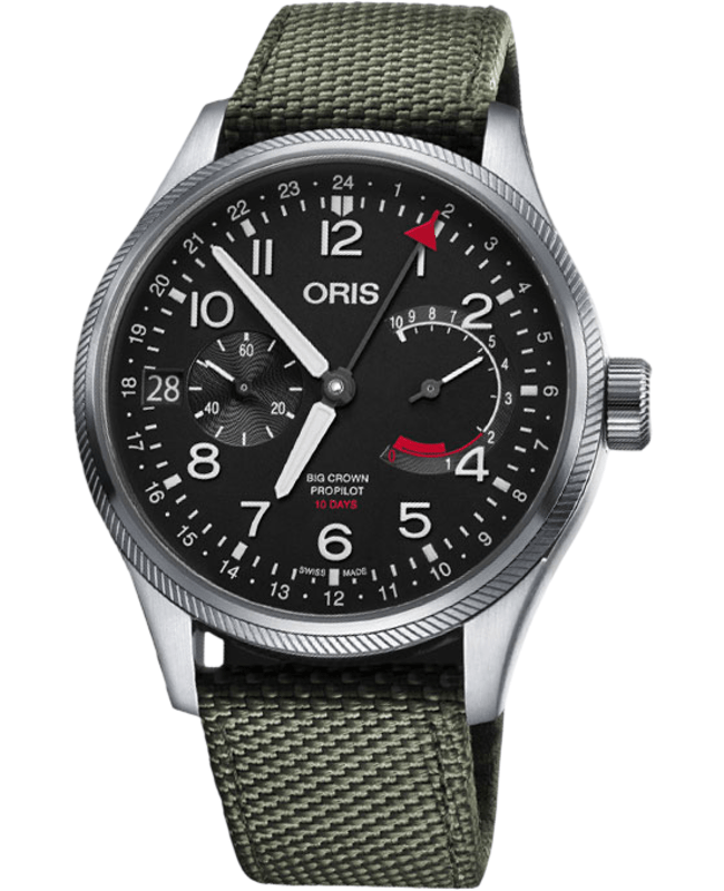 Oris Big Crown ProPilot Calibre 114 Black Dial Green Fabric Strap Men's Watch 01 114 7746 4164-Set 5 22 14FC