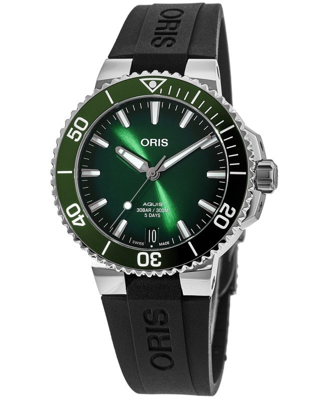 Oris Aquis Aquispro Date Calibre 400 Green Dial Rubber Strap Men’s Watch 01 400 7769 4157-07 4 22 74FC 01 400 7769 4157-07 4 22 74FC