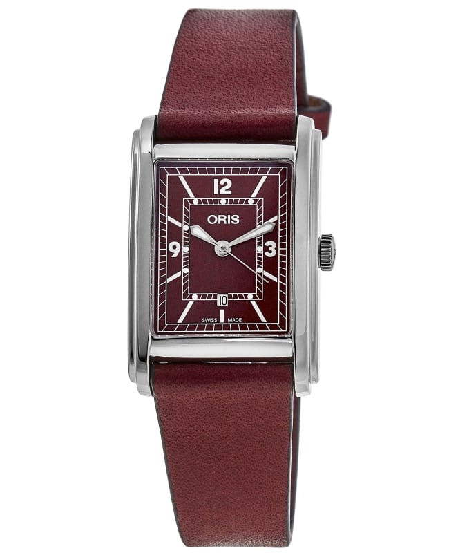 Oris Rectangular Automatic Red Dial Leather Strap Unisex Watch 01 561 7783 4068-07 5 19 18 01 561 7783 4068-07 5 19 18