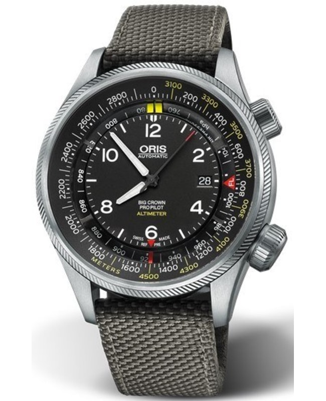 Oris Big Crown ProPilot Altimeter With Meter Scale Black Dial Grey Fabric Strap Men's Watch 01 733 7705 4164-Set 5 23 17FC