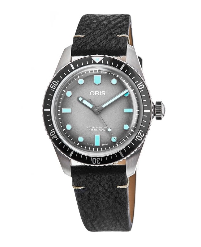 Oris Divers Sixty-Five Automatic Grey Dial Leather Strap Men's
