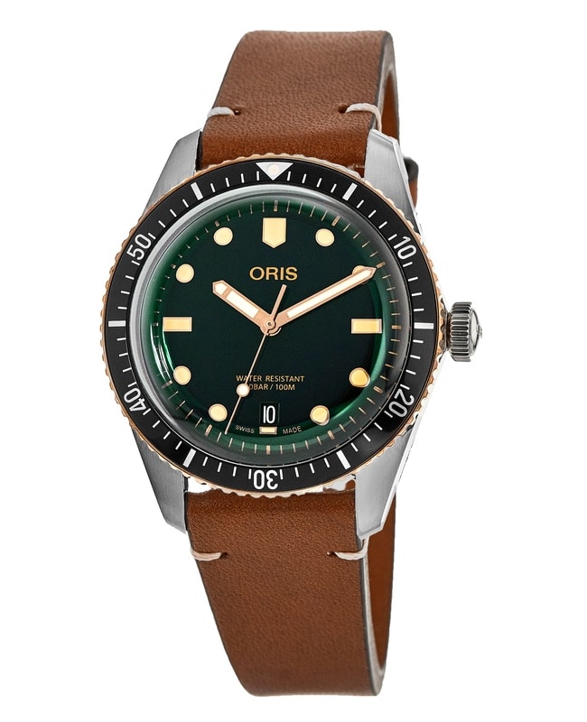 Oris Divers Sixty-Five Green Dial Brown Leather Strap Men’s Watch 01 733 7707 4357-07 5 20 45 01 733 7707 4357-07 5 20 45