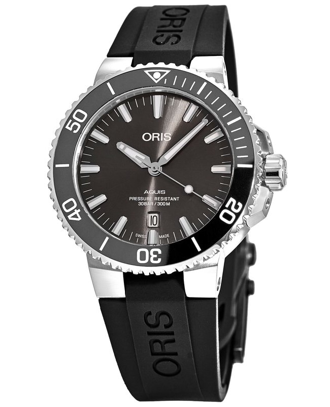 Oris Aquis Date Titanium Automatic Grey Dial Rubber Strap Men's Watch 01 733 7730 7153-07 4 24 64TEB