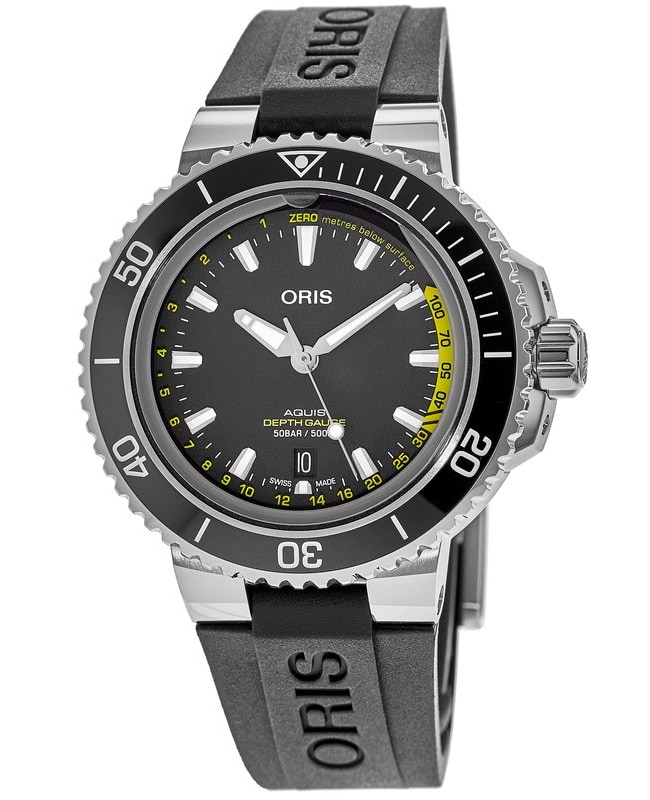 Oris Aquis Depth Gauge Black Dial Rubber Strap Men's Watch 01 733 7755 4154-Set RS