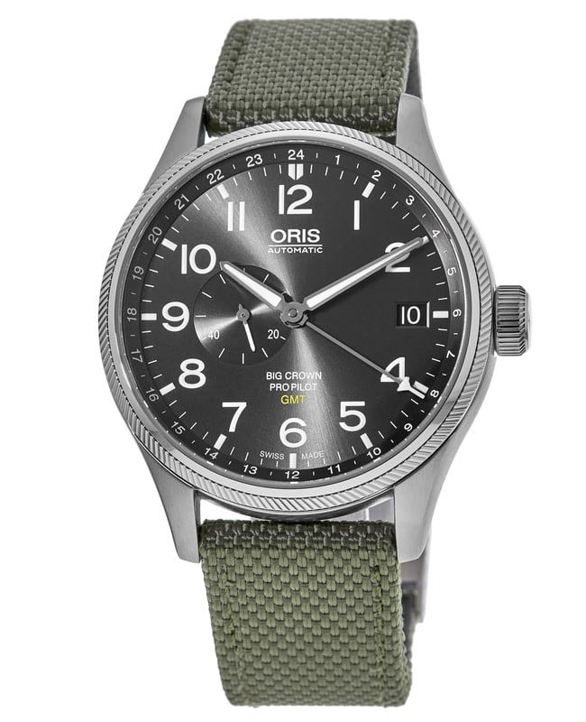 Oris Big Crown ProPilot  GMT Small Second Grey Dial Green Fabric Strap Men’s Watch 01 748 7710 4063-07 5 22 14FC 01 748 7710 4063-07 5 22 14FC