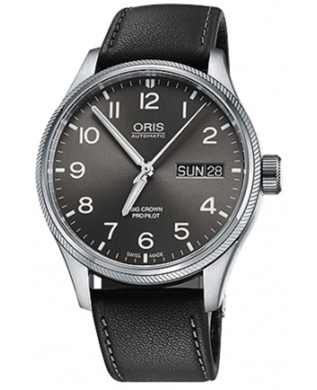 Oris Big Crown ProPilot Day Date Grey Dial Black Leather Strap Men's Watch 01 752 7698 4063-07 5 22 19FC