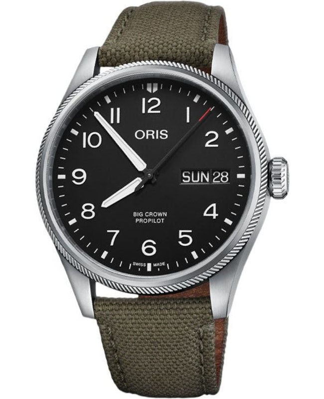Oris Big Crown ProPilot Big Day Date Black Dial Green Fabric Strap Men's Watch 01 752 7760 4164-07 3 22 02LC