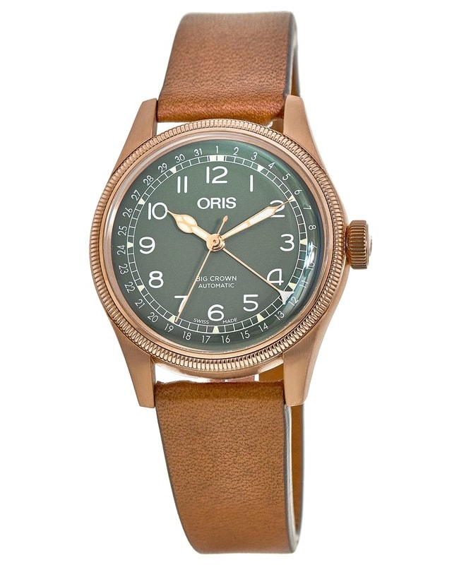 Oris Big Crown Pointer Date Green Dial Brown Leather Strap Women’s Watch 01 754 7749 3167-07 5 17 69GBR 01 754 7749 3167-07 5 17 69GBR