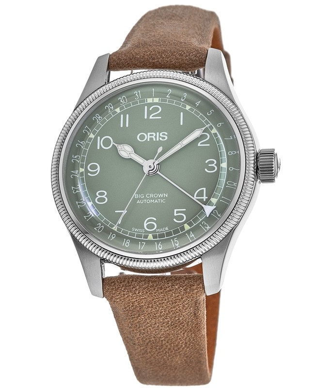 Oris Big Crown Pointer Date Green Dial Brown Leather Strap Women’s Watch 01 754 7749 4067-07 5 17 68 01 754 7749 4067-07 5 17 68