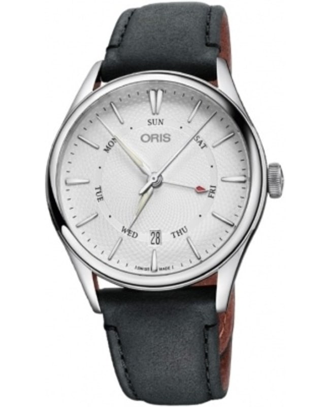 Oris Artelier Pointer Day Date Silver Dial Black Leather Strap Men's Watch 01 755 7742 4051-07 5 21 34FC