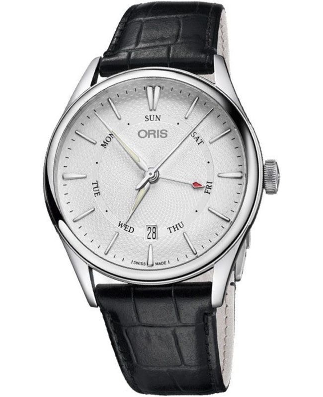 Oris Artelier Pointer Day Date Silver Dial Black Leather Strap Men's Watch 01 755 7742 4051-07 5 21 64FC