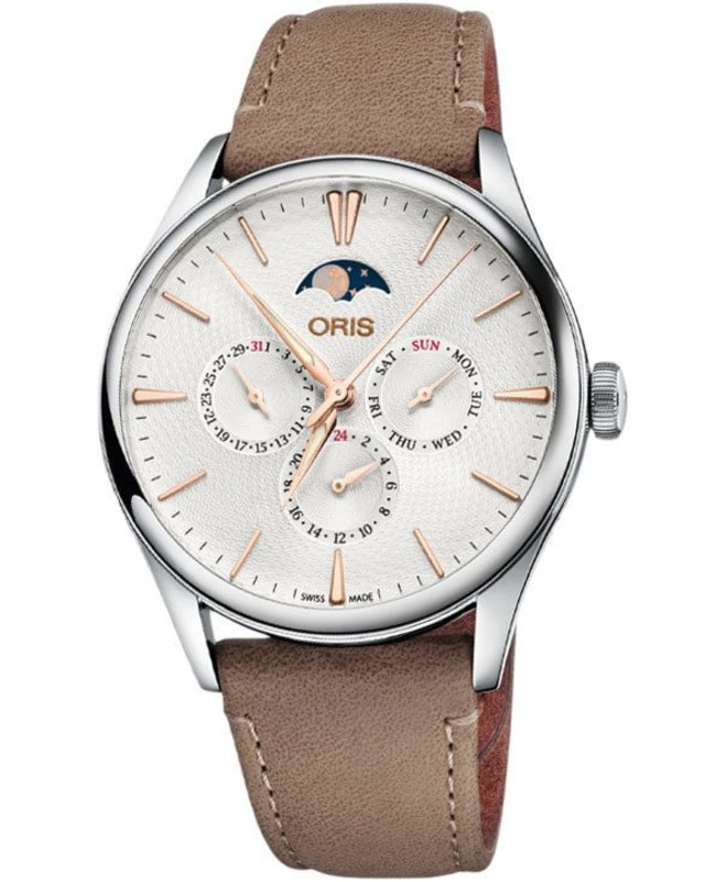 Oris Artelier Complication Silver Dial Light Brown Leather Strap Men's Watch 01 781 7729 4031-07 5 21 32FC