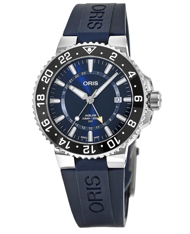 Oris Aquis GMT Date Blue Dial Blue Rubber Strap Men's Watch 01 798 7754  4135-07 4 24 65EB