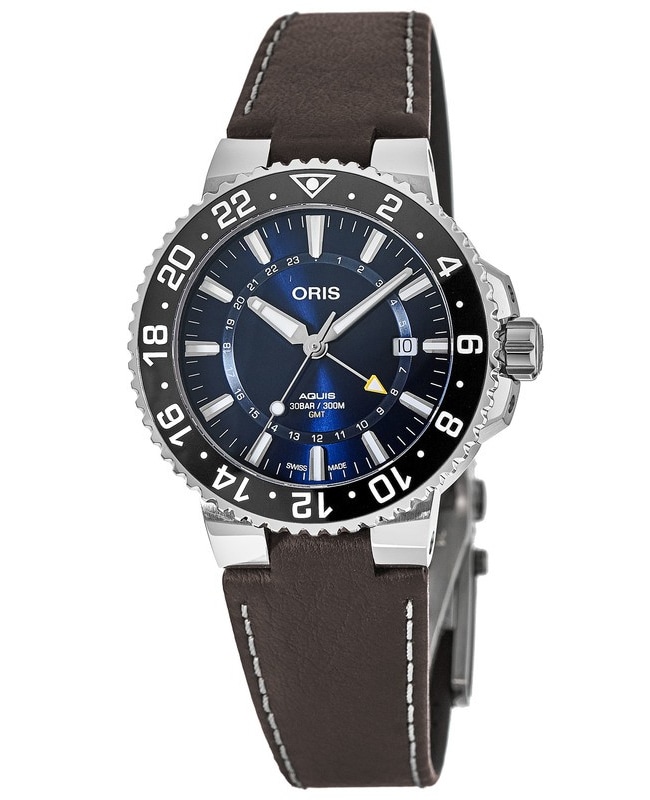 Oris Aquis GMT Date Blue Dial Brown Leather Strap Men’s Watch 01 798 7754 4135-07 5 24 10EB 01 798 7754 4135-07 5 24 10EB